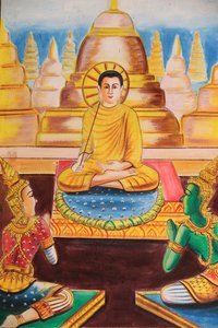 20151102, バンビエン, ラオス:釈迦牟尼仏の生涯を描いた絵画。釈迦は教化に専念し、何百人もの信者を集めた 作： Unbekannt