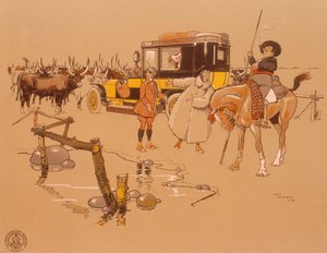 1906年、牛の真ん中に突き刺さったベルリエットの車 作： Unbekannt