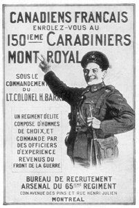 1914年のフランス系カナダ人軍の募集ポスター 作： Unbekannt