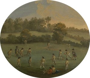 クリケットの試合 1790 年から現在のリージェンツ パークにあるメリルボーン フィールドのロイヤル アカデミー クラブ 作： Unbekannt
