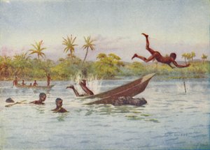 中央アフリカでのカバ狩り、1924年 作： Unbekannt
