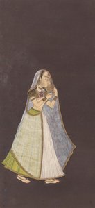 石油ランプを持って夜歩く女性1725年。