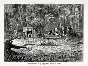 北西アメリカ川の採掘キャンプ、1877年 作： Unbekannt