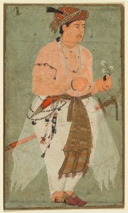 ムガール王子、おそらくダニャール、花の小枝を持ってc。 1580-1590。 作： Unbekannt
