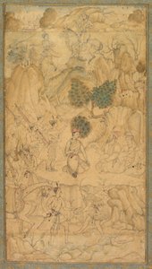 岩の多い風景の中の聖人を訪ねる王子c。 1590。 作： Unbekannt