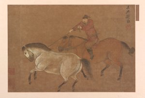 馬をなげなわするライダー、明王朝、1369-1644。 作： Unbekannt