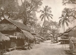 典型的なビルマの村の風景、1900年。 作： Unbekannt