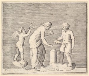 キューピッドの存在下で犠牲になる女性と男性、ca。 1599-1622。 作： Unbekannt