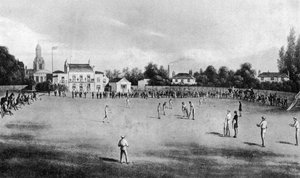1848年、ロンドン、ケニントンオーバルでクリケットの試合が進行中1912 作： Unbekannt
