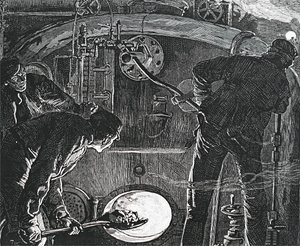 電車の運転手と消防士。 作： Unbekannt