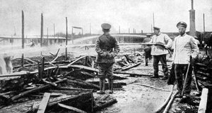 1915年の第一次世界大戦、ドイツでの火災で損傷した刑務所収容所