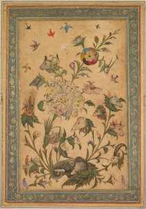 動物や鳥のワクワクの花のファンタジー、1600年代初頭。 作： Unbekannt