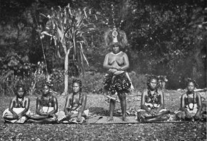 フルコスチュームで踊るサモア人の女性のグループ、1902 作： Unbekannt
