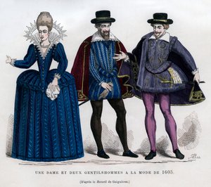 1605年のフレンチドレスの女性と2人の紳士1882-1884 作： Unbekannt