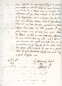 1657年12月4日、1899年12月4日、オリバー・クロムウェルからマザリン枢機卿への手紙 作： Unbekannt