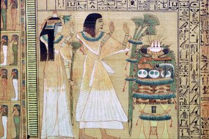 エジプトの死者の書からオシリスに供物を捧げる男性と妻 作： Unbekannt