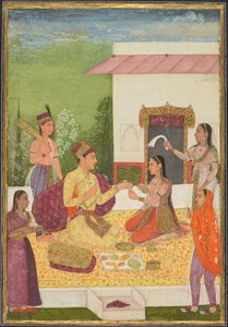 テラス席で軽食をとりながら女性と会話する王子...、c。 1710-1720。 作： Unbekannt