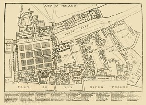 ホワイトホールの王宮のフィッシャーズグランドプランの縮小版、1680年、1881年。