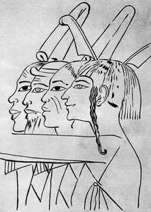 1936年、セティ1世、テベス、エジプトの墓からアフリカとアジアの男性のスケッチ 作： Unbekannt