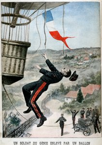 気球で空高く運ばれた兵士、1901