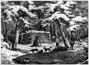 1877年、カナダのサスカチュワン州の冬の小屋 作： Unbekannt