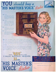 彼のマスターズボイスラジオの広告、1936