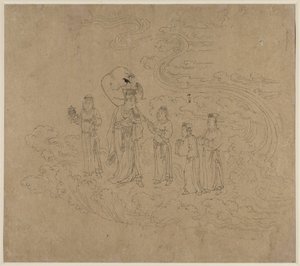 道教と仏教のテーマのアルバム: 道教の神々の行列: 葉 10 , 1200s.