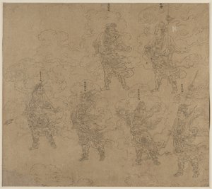 道教と仏教のテーマのアルバム: 道教の神々の行列: リーフ 14, 1200s.