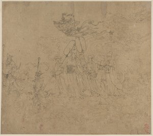 道教と仏教のテーマのアルバム: 道教の神々の行列: 葉 6, 1200s.