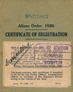 エイリアンの注文、登録証明書、1920 作： Unbekannt