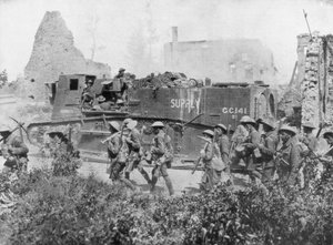 1918年10月27日、解放された町を行進する連合軍 作： Unbekannt