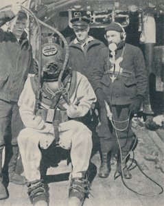 アメリカ海軍ダイバーは3本指の防水ゴム手袋を着用、1937年 作： Unbekannt