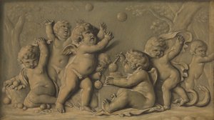 ペアで遊ぶアモリーニ、1770～90年。 作： Unbekannt