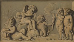 ペアで遊ぶアモリーニ、1770～90年。 作： Unbekannt