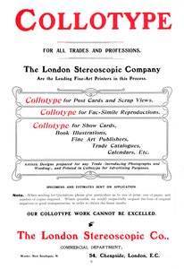 London Stereoscopic Companyが提供するコロタイププロセスの広告、1903 作： Unbekannt