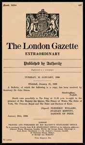 キングジョージ5世の死を発表したロンドン官報による特別速報1865-1936 作： Unbekannt