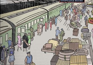 1930年代の鉄道駅のイラスト、1937 作： Unbekannt