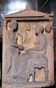 古代ギリシャのレリーフで、挨拶する友達同士