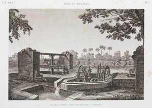 動物の力による車輪とバケツを使った灌漑システム、エジプト、1798年頃 作： Unbekannt