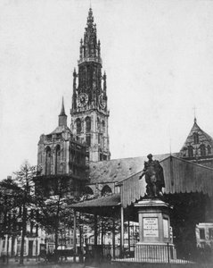 アントワープ大聖堂と芸術家の像ピーターポールルーベンス、ベルギー、1867
