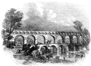 1886年、フランスのポンデュガールでのニーム水道橋 作： Unbekannt