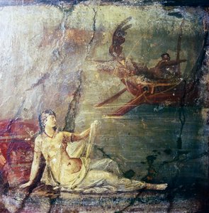 テセウスに捨てられたアリアドネ、ヘルクラネウムのローマ壁画、1世紀 作： Unbekannt