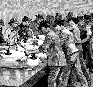 アーマーカンパニーズの豚食肉処理場、米国イリノイ州シカゴ、1892年 作： Unbekannt