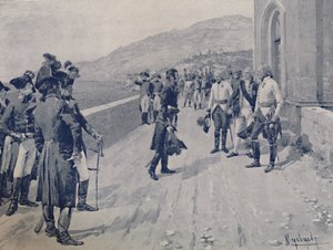 1896年、ジェノヴァ近郊のコルニリアーノでマセナス降伏の手配 作： Unbekannt
