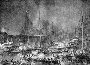 フランスのブローニュでのフランスの侵略艦隊への攻撃、1801年8月15-16日1882年-1884年 作： Unbekannt