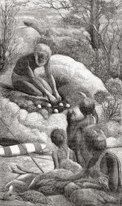 メガポードの巣を調べるオーストラリアのアボリジニ。 作： Unbekannt