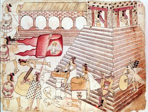 メキシコのテノチティトラン神殿を守るアステカ族の戦士 作： Unbekannt