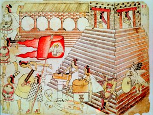 征服者からテノチティトランの神殿を守るアステカの戦士、1519-1521 作： Unbekannt