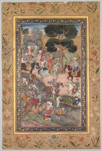 BaburのBabur-nama Memoirsから、Kohik RiverでのSultan Ali MirzaとのBaburの会合、c。 159 作： Unbekannt