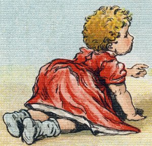 赤ちゃん。Alphabet de ma petite fille "の中のエングレーヴィング。Bernardin-Bechet and Fils, bookseller-publishers, Paris, around 1895.壊れないアルバムをキャンバスに。Bibliotheque des Bebes（赤ちゃんの図書館）。12ページ。読書法とイラスト入りのアベコベが入ったアルバム。薄さ：29インチ